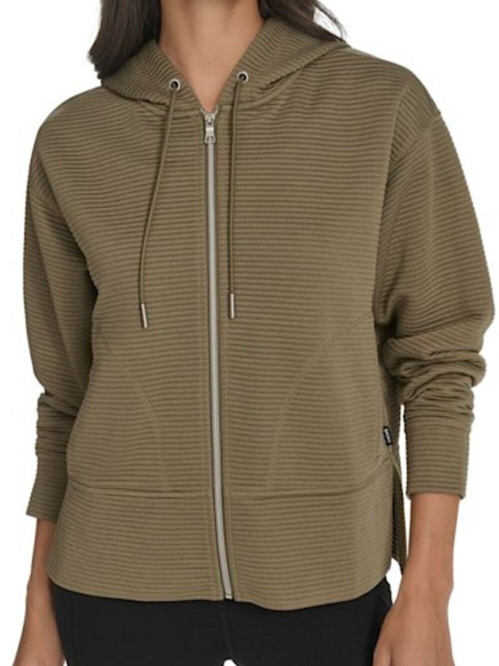 DKNY Women's Tech Ottoman Full-Zip Hoodie Sweatshirt Jacket Olive Size XS